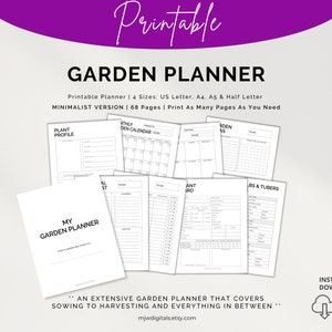 Garden Planner Printable, Minimalist Style, 68-Page (PDF)
