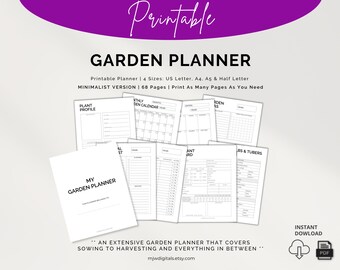Garden Planner Printable, Minimalist Style, 68-Page (PDF)