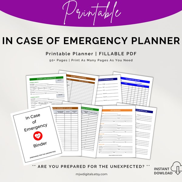 In Case of Emergency Binder - Printable Planner - Fillable PDF - What If Planner - Family In Case of Emergency Printable Organizer & Planner