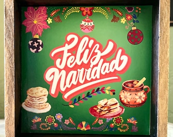 Feliz Navidad Mini Wood Sign 5"x5", Christmas Sign