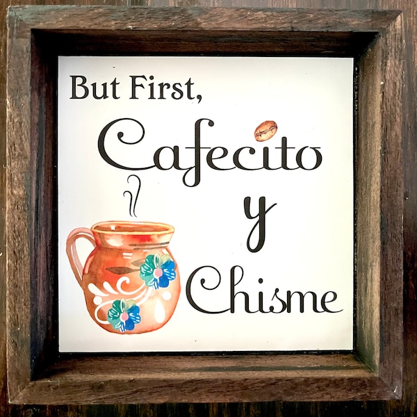 Cafecito y Chisme Mini Houten Bord 5"x5"