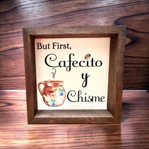 Cafecito y Chisme Mini Wood Sign - Mexican Coffee Bar Decor, 5”x5” 画像 2