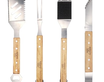 Ensemble de couverts pour barbecue avec BROSSE, acier inoxydable de haute qualité avec étui de transport, pince à gril, spatule, fourchette à viande et pinceau à pâtisserie