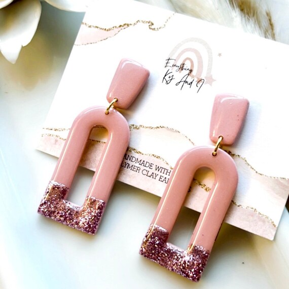 Pink Sparkle Clay Dangles Valentines Clay Earrings/ Fun Pink