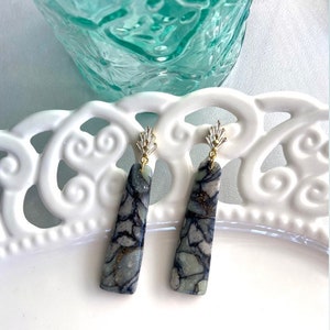 Terrazzo clay dangles / stone clay earrings / teal clay earrings / long dangle earrings / Boho clay earrings / polymer clay earrings