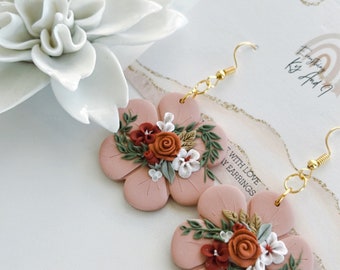 Handmade Polymer Clay Flower Earrings, Boho Floral Jewelry