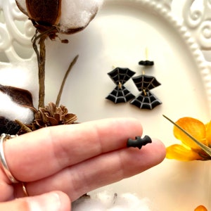 Tiny bay and quarter spider web stud pack / micro clay earrings / seasonal earrings / clay spider web earrIngs / Halloween fun earring studs
