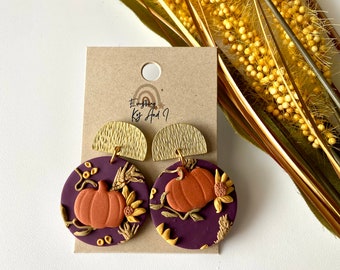 Holiday themed earrings / Fall clay earrings / Pumpkin clay earrings / Thanksgiving clay earrings /  Hypoallergenic clay earrings / Chic