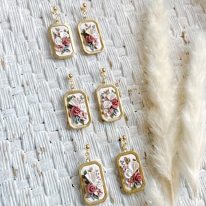 Clay floral small dangles / handmade flowers / brass / polymer clay earrings / boho floral arrangements