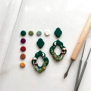 Cottage core clay earrings / Handmade clay earrings / tiny mushroom earrings / moon earrings / boho earrings / boho style