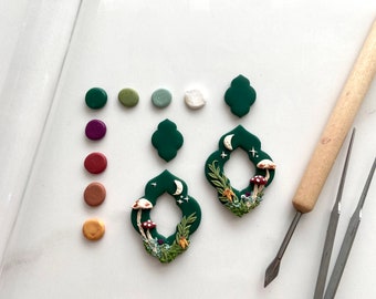 Cottage core clay earrings / Handmade clay earrings / tiny mushroom earrings / moon earrings / boho earrings / boho style