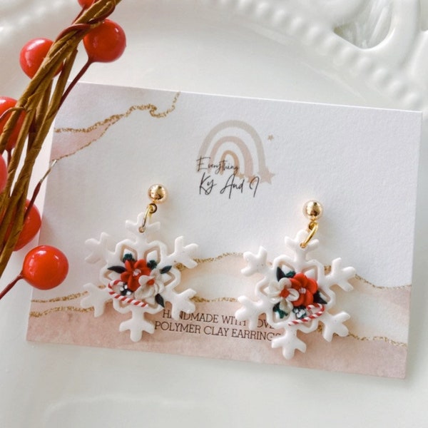 Polymer Clay Snowflake Earrings, Gold Plated Posts