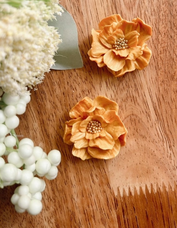 Clay Flower Stud Earrings Large Floral Studs Handmade Clay