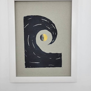 Black Wave lino print