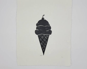 Ice Cream Cone Linocut Print
