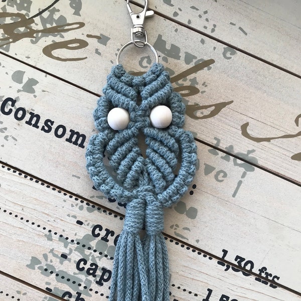 Porte-clés en macramé HIBOU