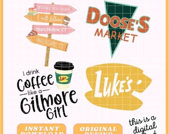 Gilmore Girls Aufkleber – Luke's Dinner Coffee Doose's Market Where you Lead – Sofortiger digitaler Download – Bundle / PNG / JPG / PDF