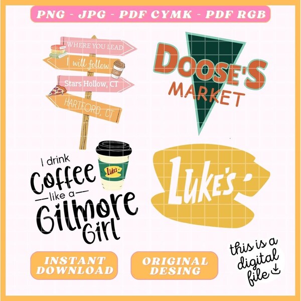 Gilmore Girls Stickers - Luke's Dinner Coffee Doose's Market Where you Lead - Instant Digital Download - Bundle / PNG / JPG / PDF