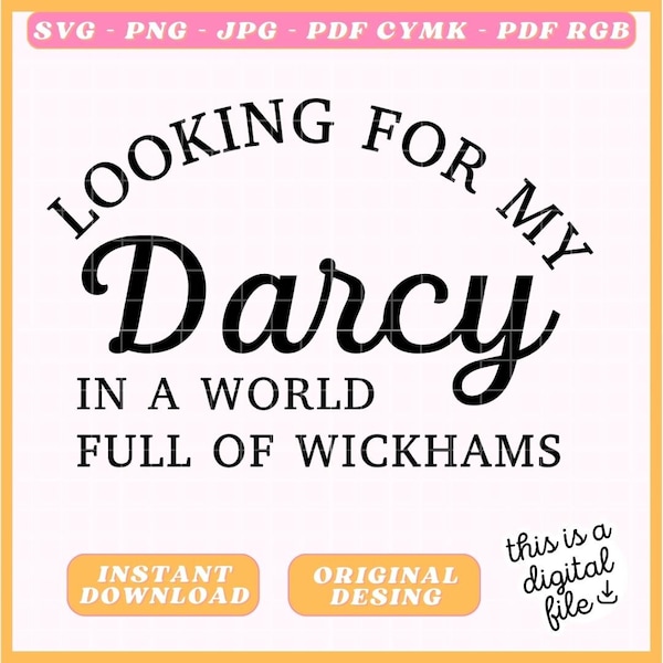 Bookish Stickers - Pride and Prejudice - Looking for My Darcy - Booktok - Digital File - Bundle / Svg / PNG / JPG / PDF