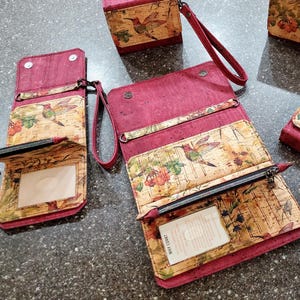 Hummingbird wallet Handmade Cork Wallet for women, Hummingbird natural eco-friendly, Leather wallet, wristlet clutch gift set for women.