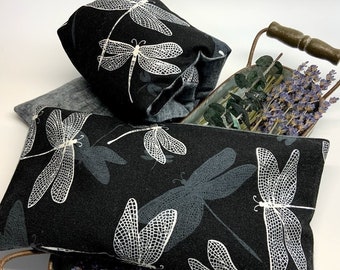 Heated neck wrap relaxing Unscented Rice heating pad. Hygge gift for her Dragonfly Gift Set. Hot cold pack Microwave heat pad.