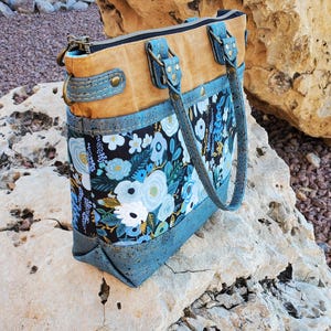 Cork Bag Waxed Canvas women trendy bag Rifle Paper Company Floral handbag. Crossbody knitting Crocheting project bag Daughter Birthday gift.