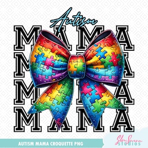 Autism Mama Png, Autism Bow Png, Autism Awareness Png, Coquette Bow Png, Puzzle Autism Ribbon, Autism Teacher Shirt Png, Autism Sublimation