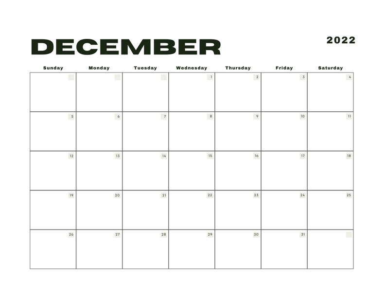 2022 monthly blank calendar printable calendar by month etsy