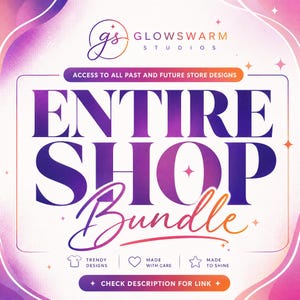 a purple and pink flyer with the words, enter shop bundle