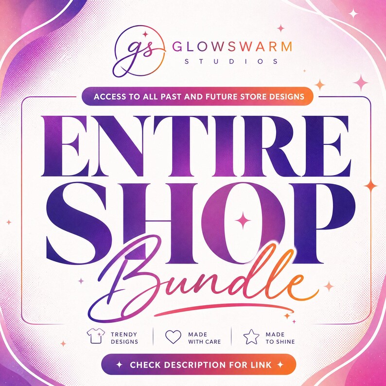 a purple and pink flyer with the words, enter shop bundle