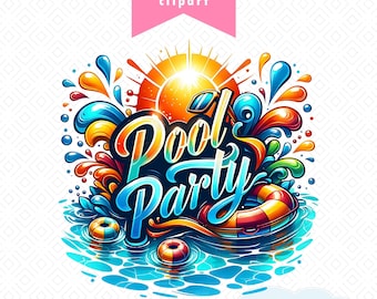 Pool Party PNG, Summer Beach Clipart, Beach Party Clipart, Cute Summer Graphics png, Swimming Poll Png,  Fun Summertime Digital