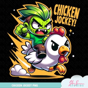 Funny Chicken Jockey PNG, Birthday Boy file Digital, Meme Art, Zombie Riding Chicken, Cute Chicken Jockey PNG, Digital Download