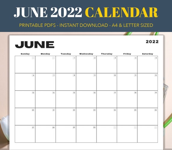 june 2022 monthly blank calendar printable calendar by month etsy
