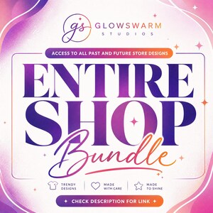 a purple and pink flyer with the words, enter shop bundle