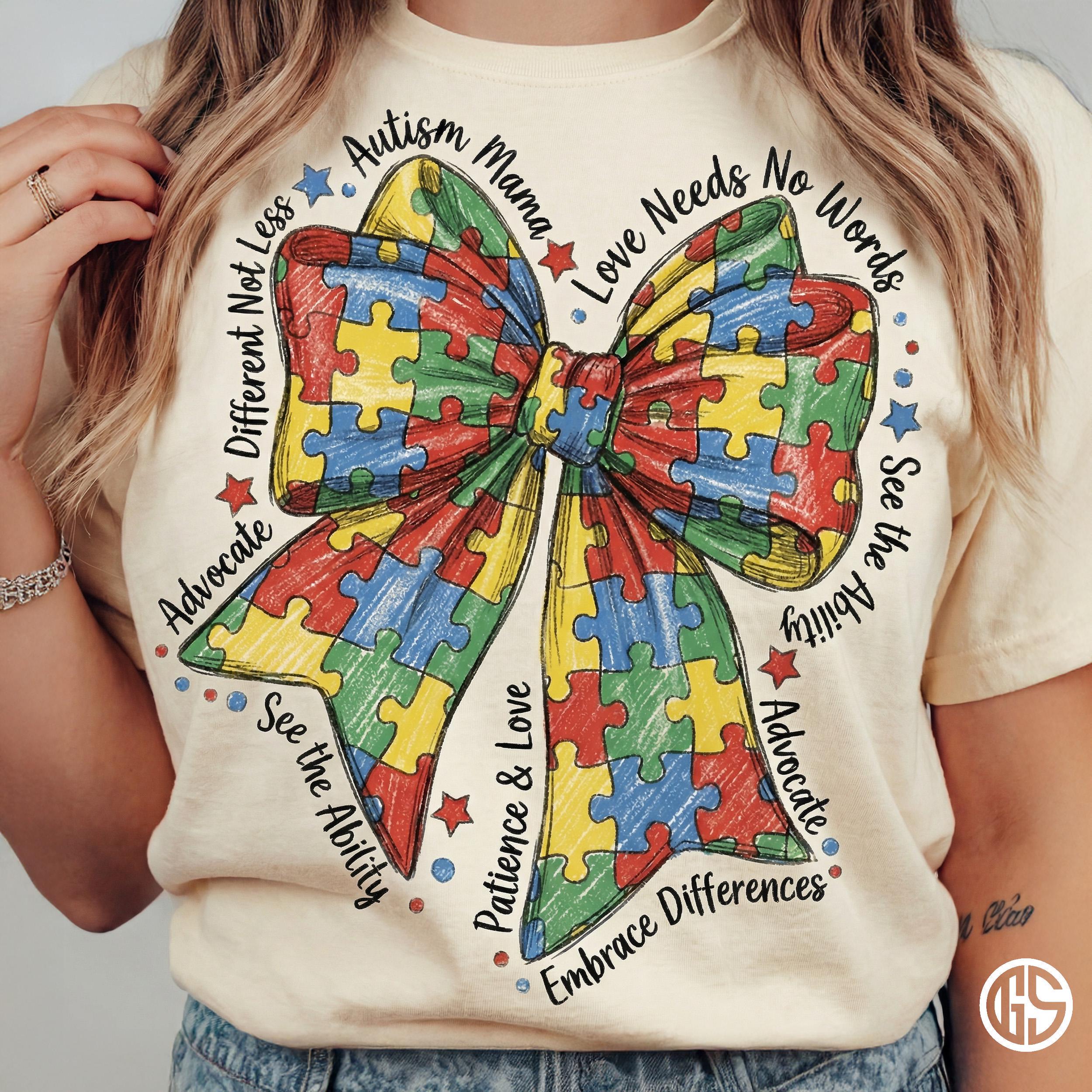 Autism Mama Coquette Bow PNG, Puzzle Piece Autism Awareness Design, in ...