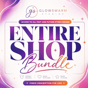 a purple and pink flyer with the words, enter shop bundle