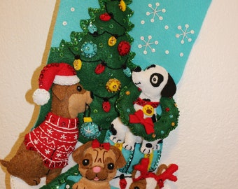 Christmas Dogs Bucilla Finished Christmas Stocking