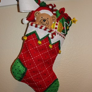 Holiday Teddy Bucilla Christmas Stocking Finished