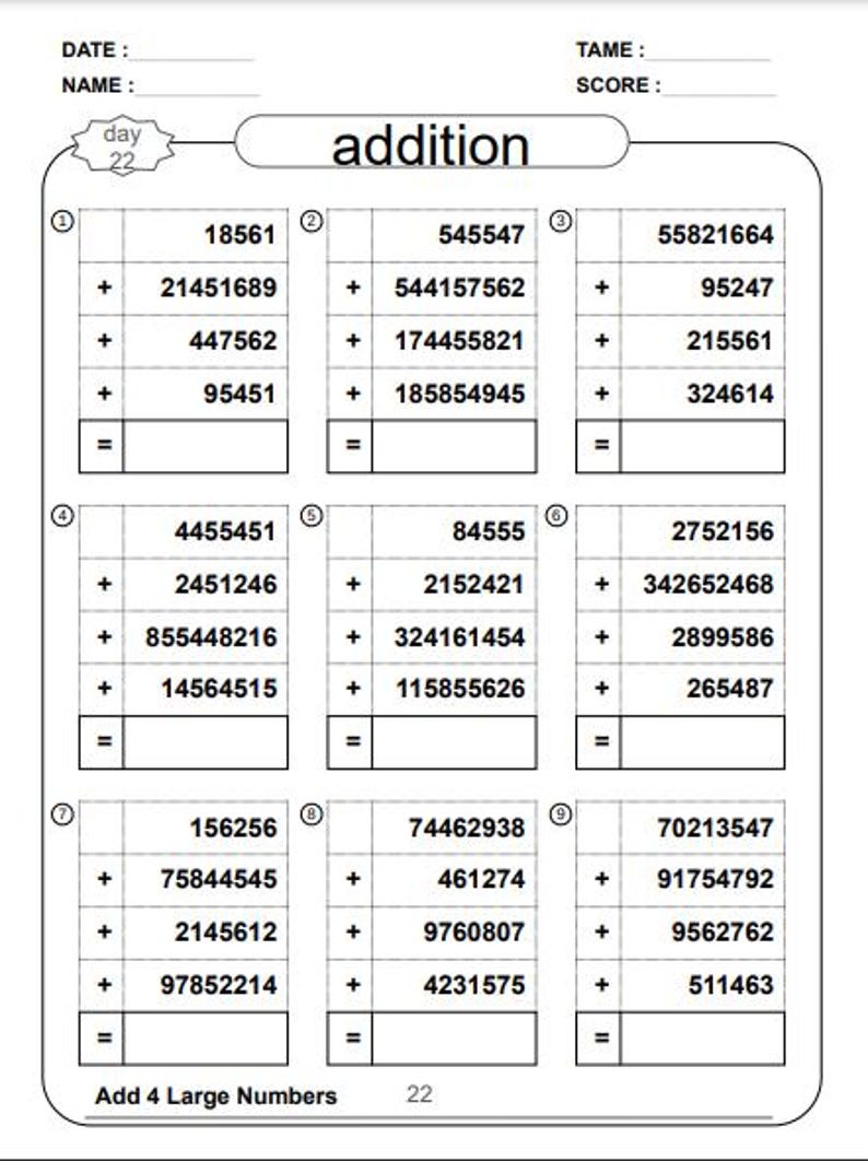 Multi Digit Addition and Subtraction Practice Worksheets, Math Drill - Etsy
