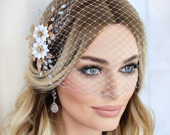 Wedding Birdcage Veil, Bridal Bird Cage Crystal Veil,  Bridal Fascinator Headpiece, White Ivory Black Veil, Veil for Modern Bride