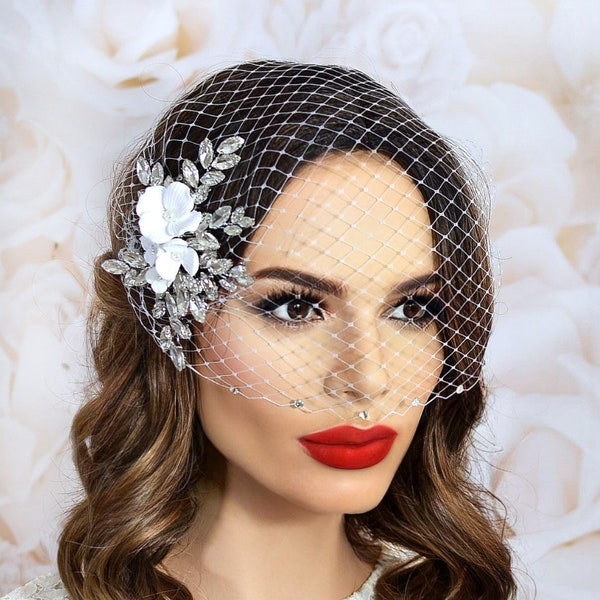 birdcage bridal headpiece