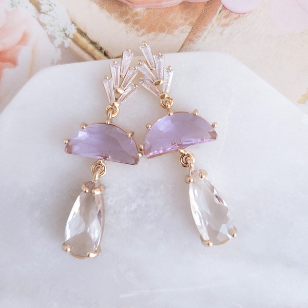 Lavender Bridal Earrings for Brides, Bridesmaids,Light Purple Crystal Dangle Earrings,Art Deco Jewelry for Wedding,Prom,Gift for Mom, Sister