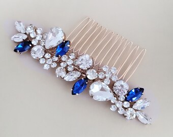 Blue Sapphire Bridal Comb for Bride, Bridesmaids, Blue Headpiece for Wedding, Prom, Crystal Comb ,Blue Wedding Jewelry for Brides