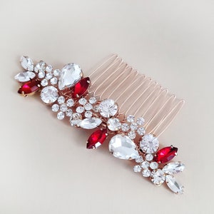 Red Crystal Hair Comb for Bride, Bridesmaids, Red Headpiece for Wedding, Prom, Red Bridal Comb Hairpiece for Brides, Wedding Gift