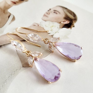 Lavender Bridal Earrings for Bride, Bridesmaids, Light Purple Crystal Dangle Earrings,Lavender Jewelry for Wedding,Prom,Gift for Mom, Sister