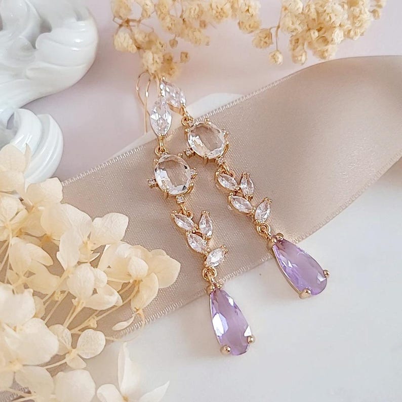 Purple special occasion fashion accessories - Light purple crystal dangle earrings