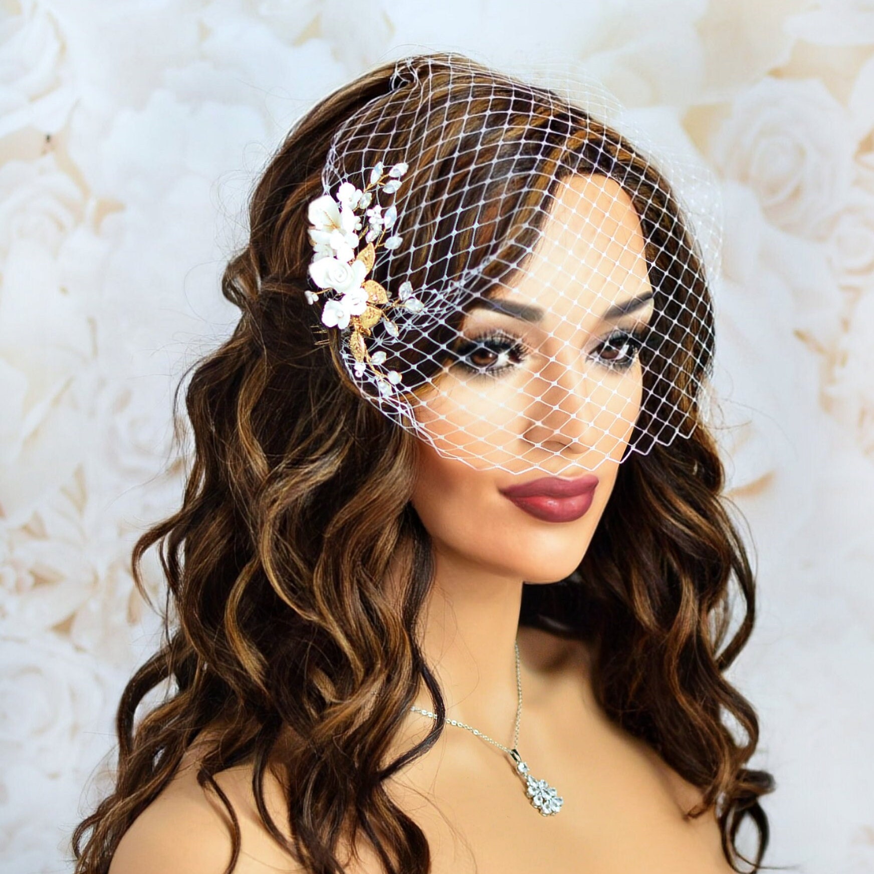 New Bridal Birdcage Veil Gold Nylon Fascinator Mesh Face With Iron FINGERINSPIRE Bridal Birdcage Veil - Black Nylon Fascinator  main image 2