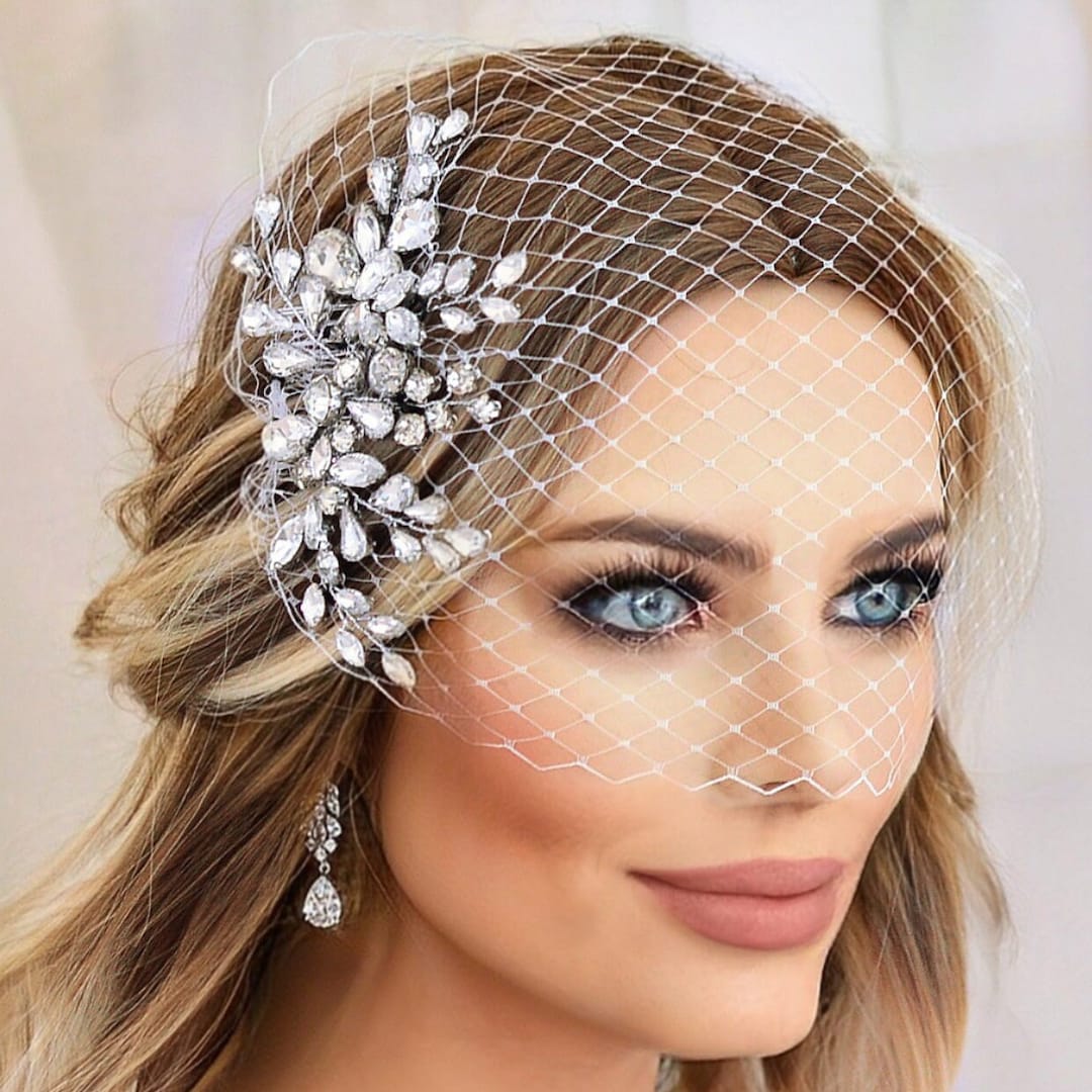 Birdcage Veil, Wedding Bird Cage Veil, Crystal Bridal Comb, Wedding Headpiece, White or Ivory