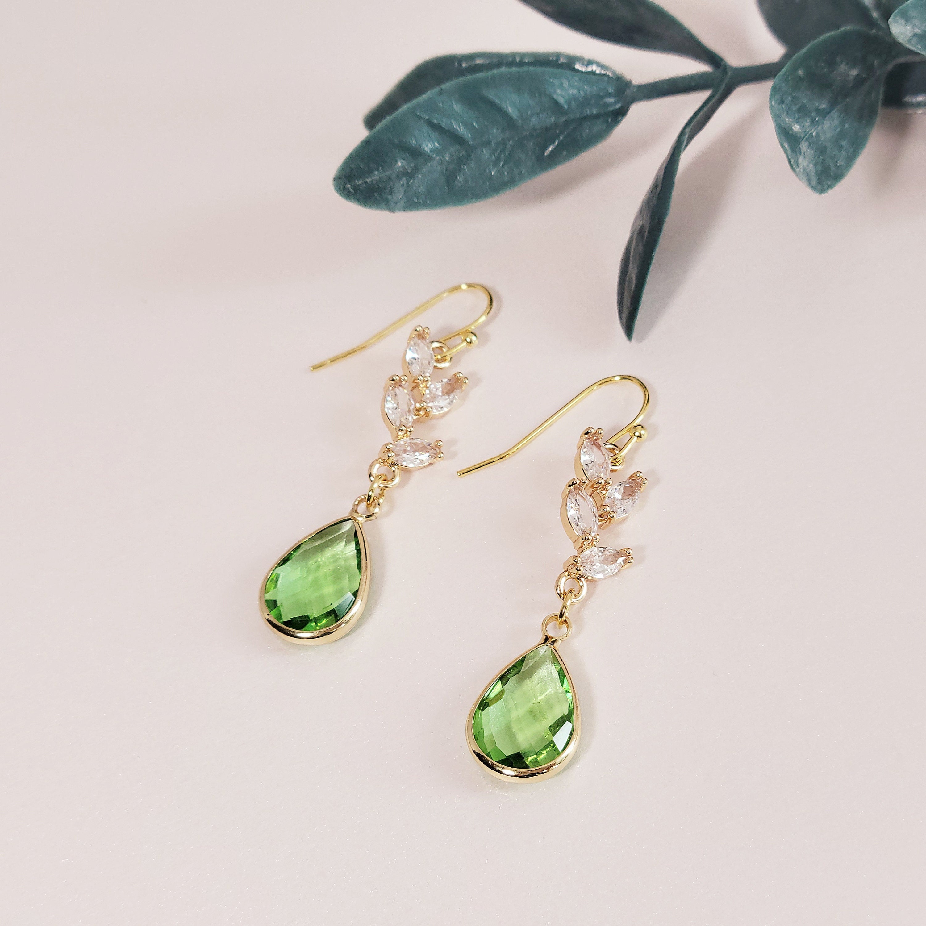 slim fit dress slacks Sage Gemstone Statement Earrings in Emerald and Green Strawberry Quartz main image 1