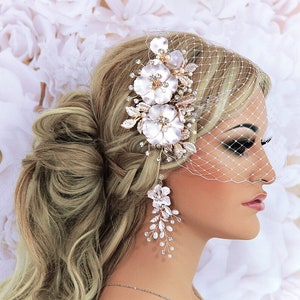 Birdcage Veil, Gold Blush Champagne Comb, Blusher Bird Cage Veil, Mini Veil, Short Veil, Wedding Veil, Bridal Headpiece, Accessories Bride